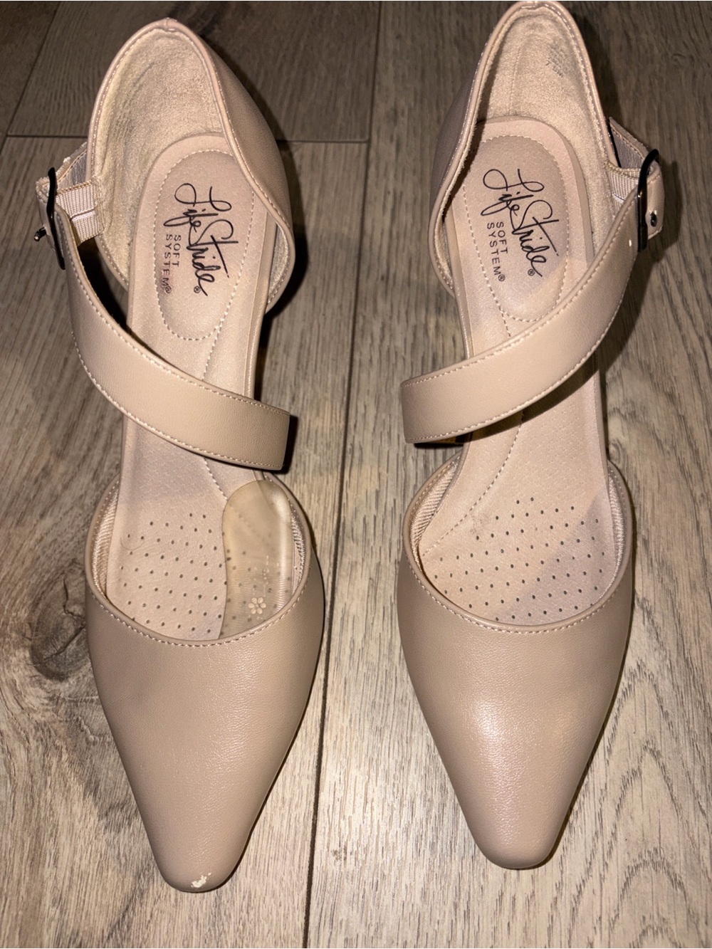 Life Stride Nude Pointed Mary Jane Heels
